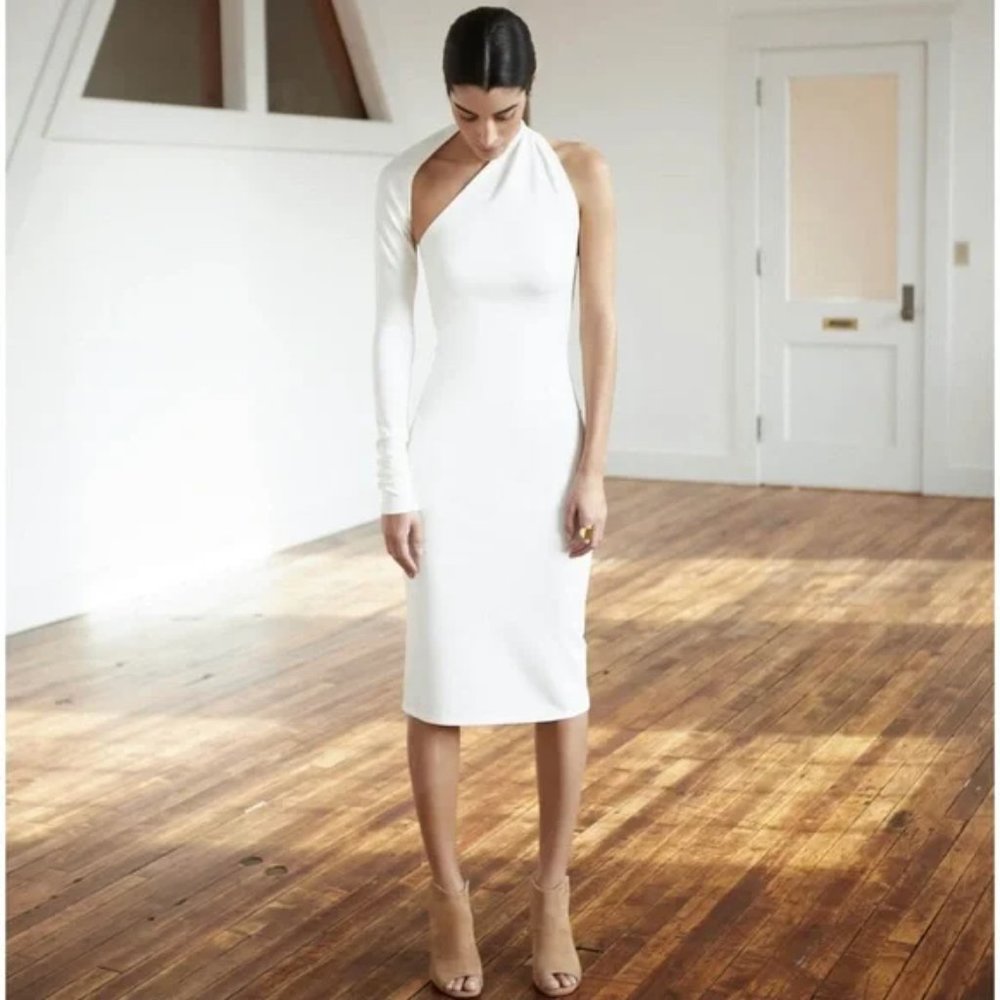 NWT Marcella Manhattan asymmetric one shoulder open back cutout midi dress